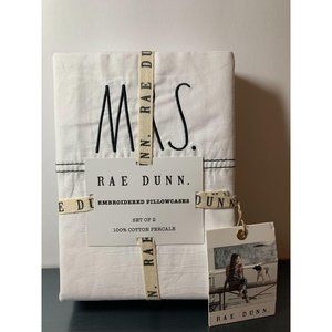 RAE DUNN Mr. and Mrs. Embroidered Pillowcases NWT